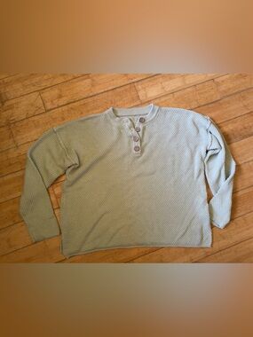 Waffle Knit Button Henley Shirt - Light Sage